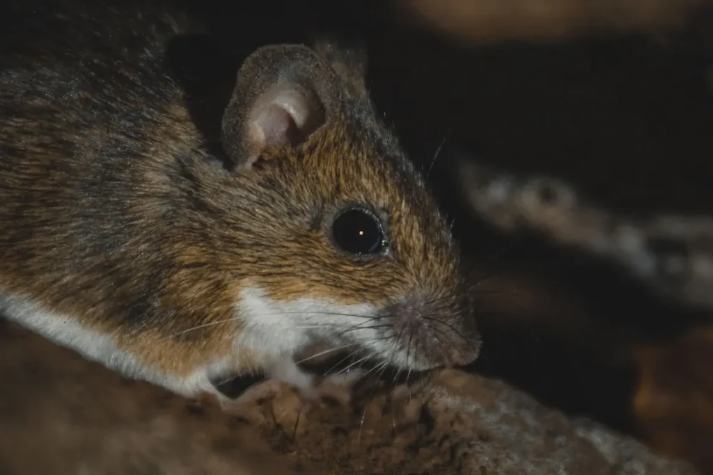 Mouse hiding in a dark gap