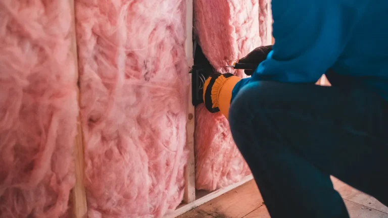 Insulation being fitted between wall studs, TAP pest control insulation